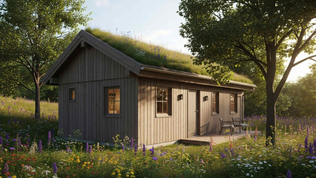 Maison en plein milieu de la forêt totalement végétalisée.